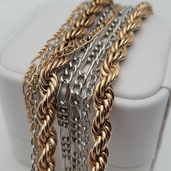 ✨2/$10✨ Multichain Necklace Silver Gold Figaro Rope Twisted - Picture 6 of 8